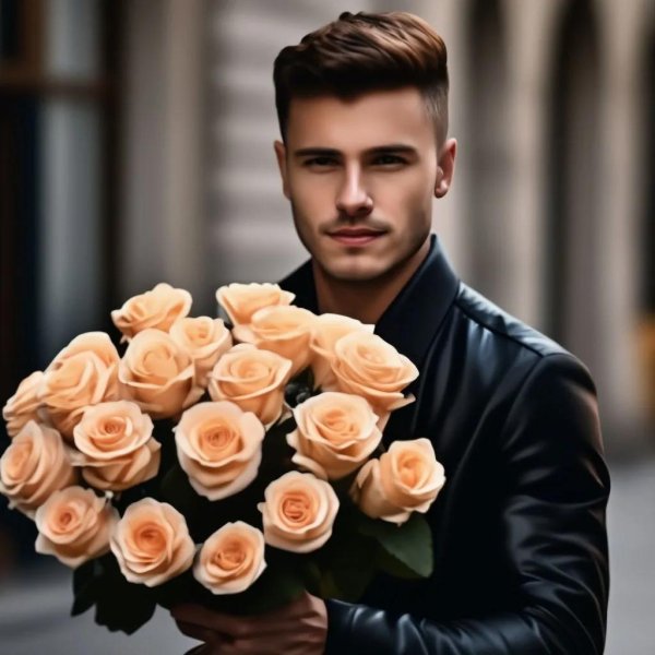 красивые мужчины с цветами
