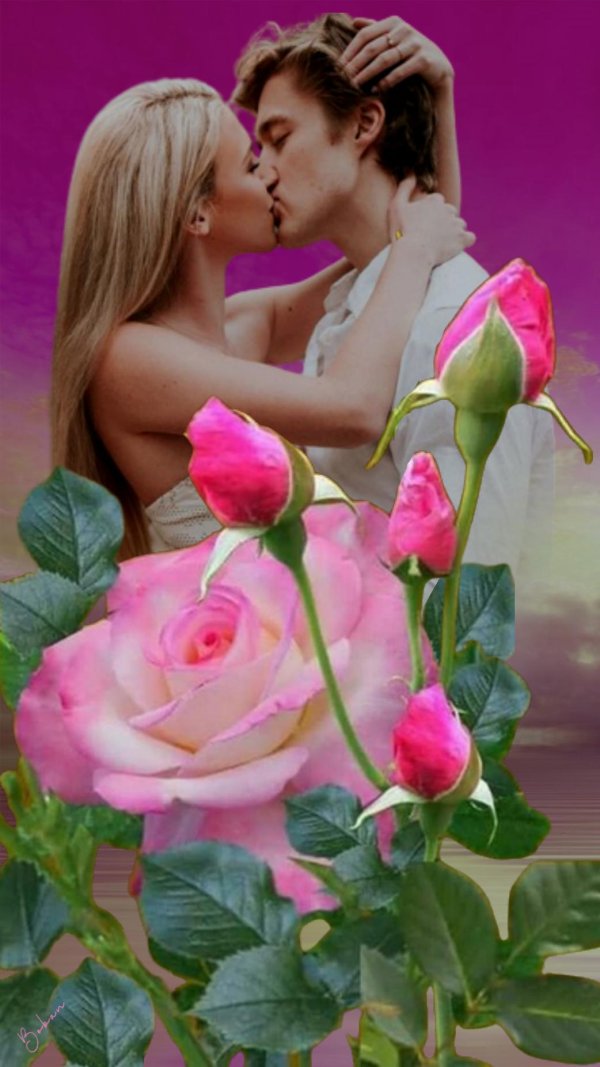 открытка с поцелуем женщине