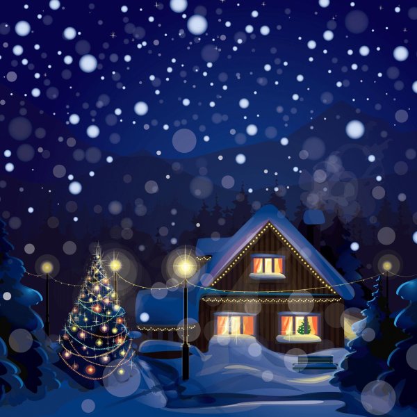 Ночь зима с надписями