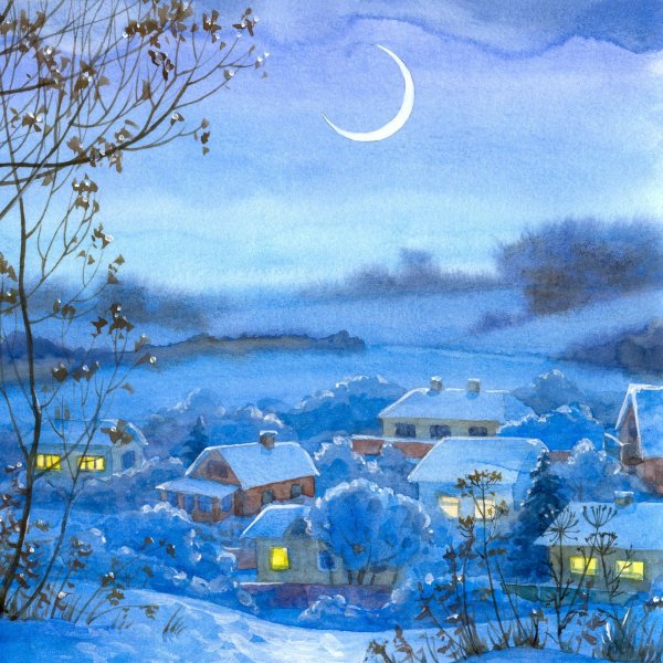 Ночь зима с надписями