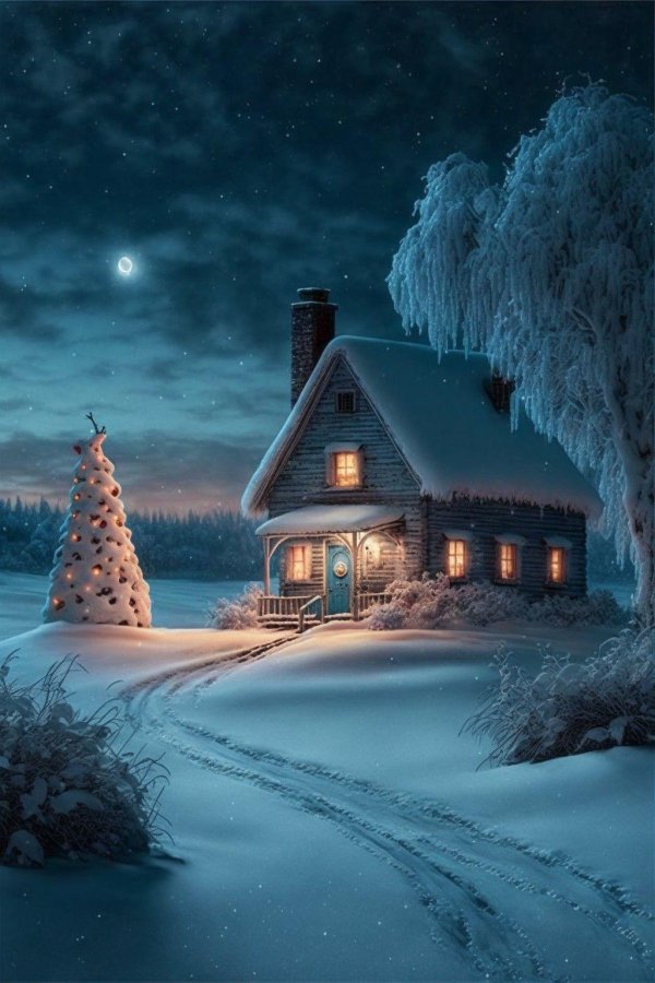 Ночь зима с надписями