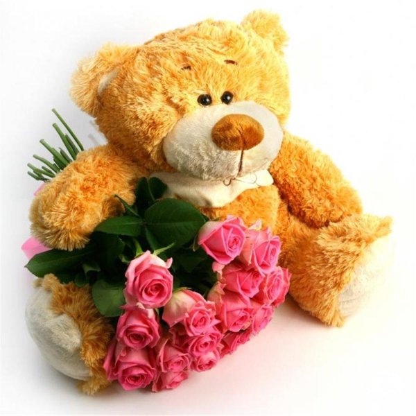 мишка с букетом