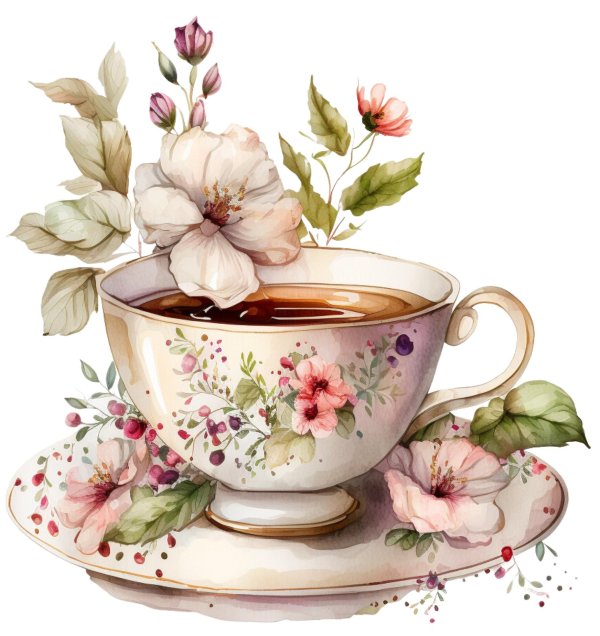 чашка с цветами акварелью