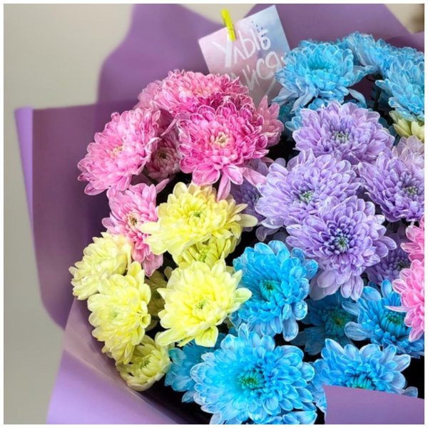 букет из цветных хризантем