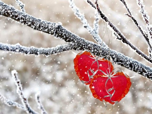 Зима с сердечком на снегу