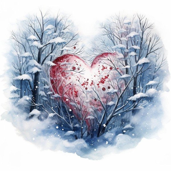 Зима с сердечком на снегу