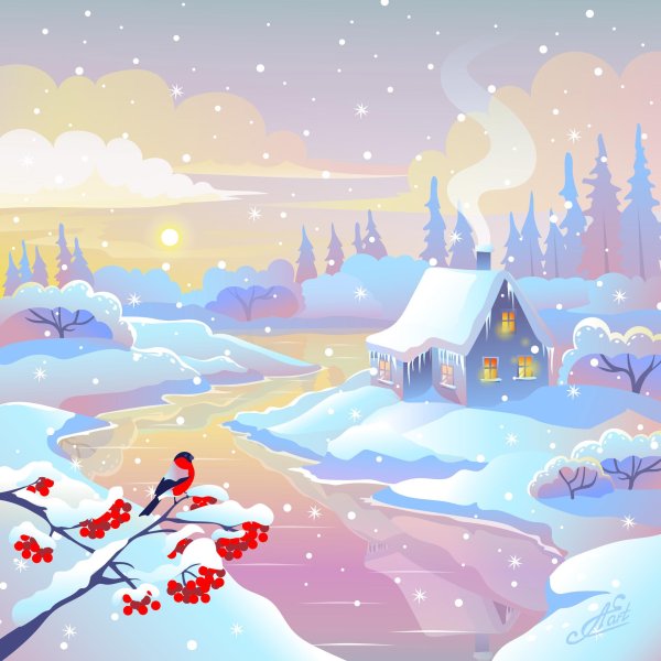 Зима рисованные