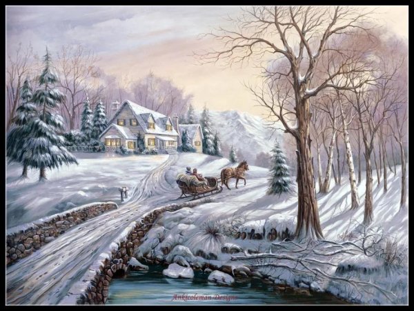 Зима рисованные