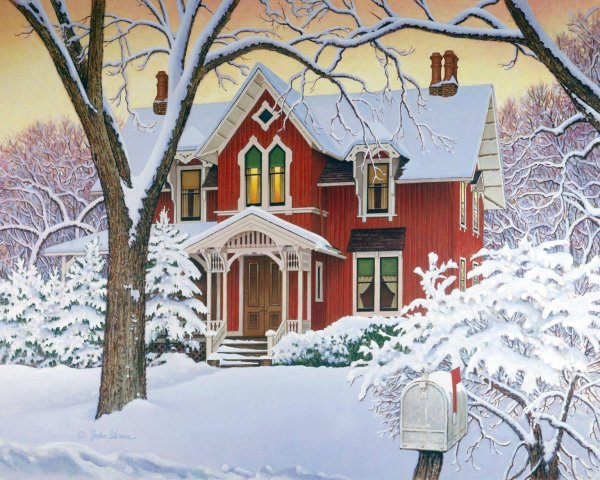 Зима рисованные