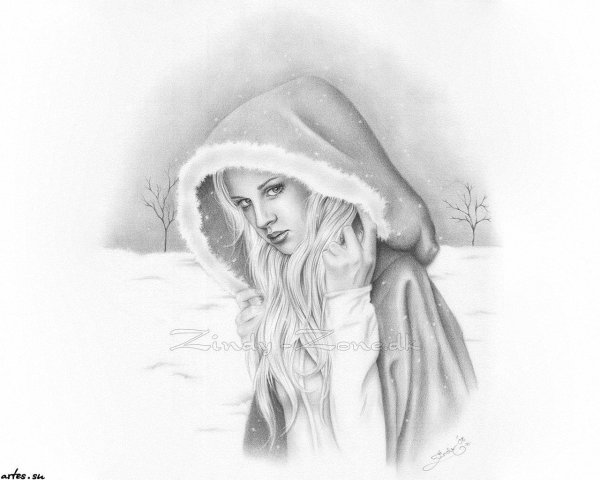 Зима рисованные