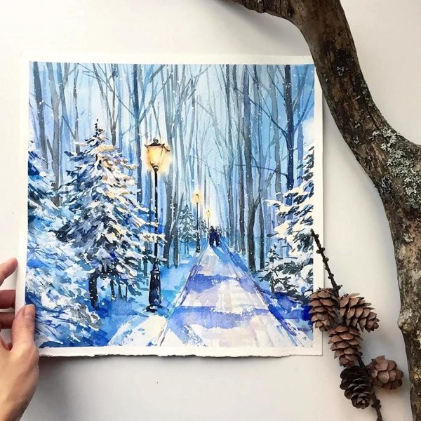 Зима рисованные