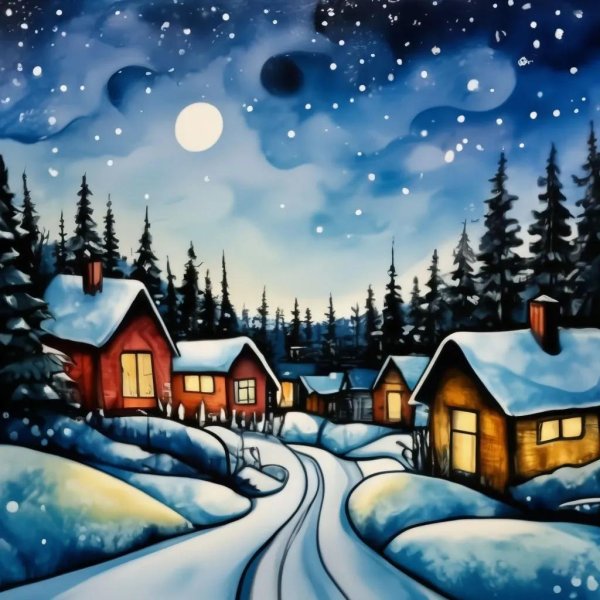 Зима рисованные