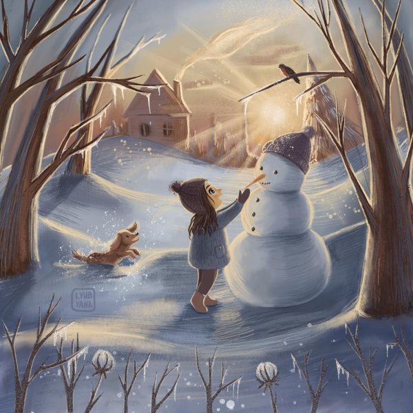 Зима рисованные