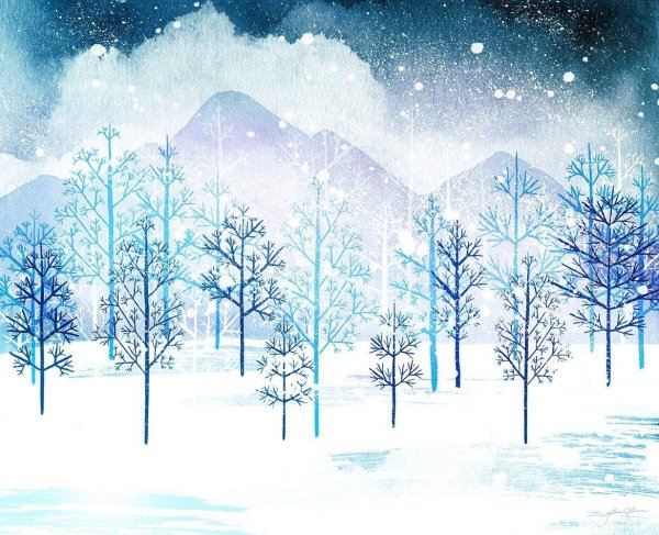 Зима рисованные
