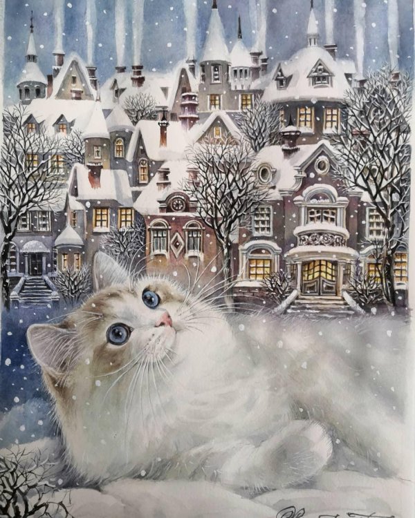 Зима рисованные