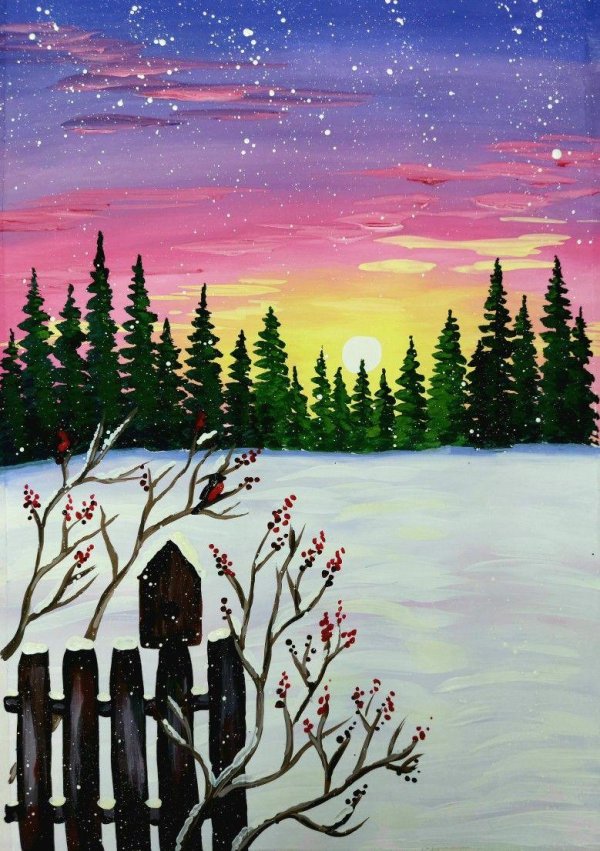 Зима нарисованные