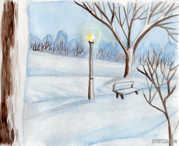 Зима для детей карандашом