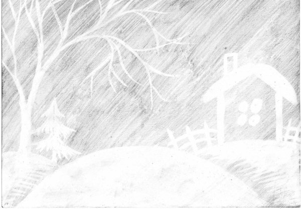 Зима для детей карандашом