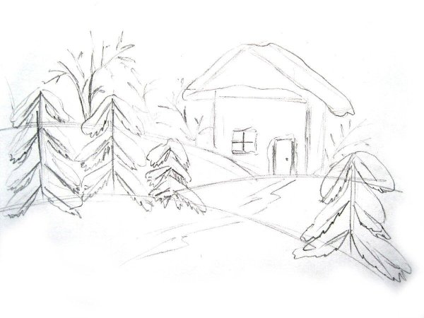 Зима для детей карандашом