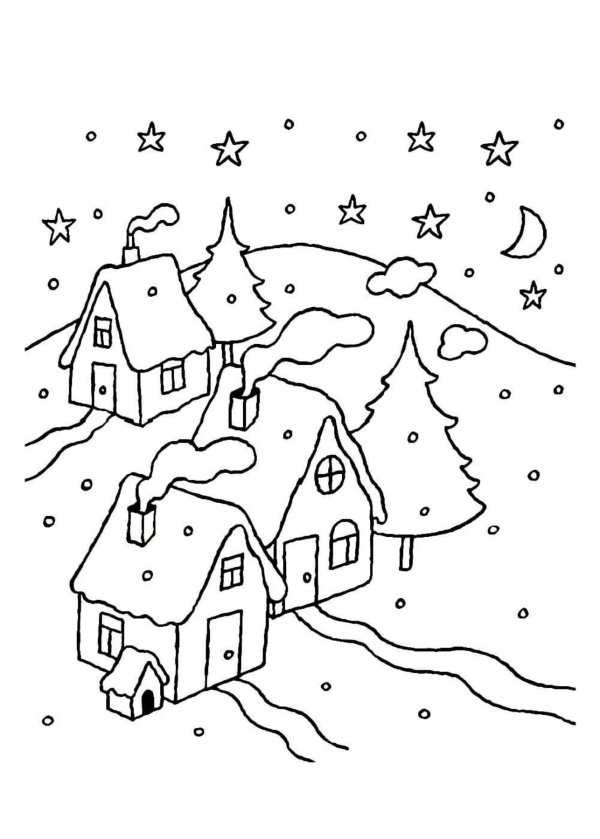 Зима для детей карандашом