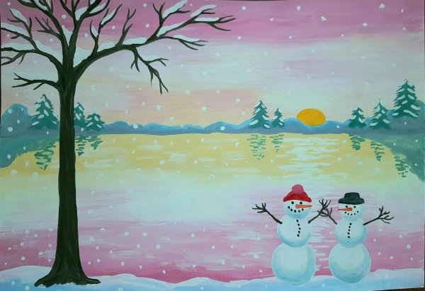 Зима для детей карандашом