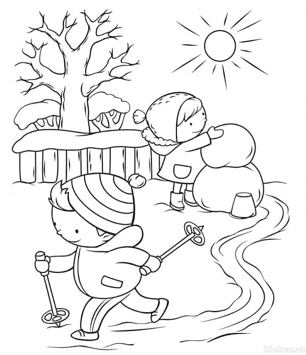 Зима для детей карандашом