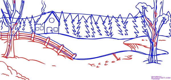 Зима для детей карандашом