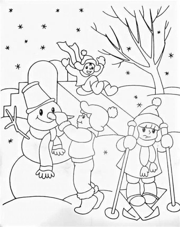 Зима для детей карандашом