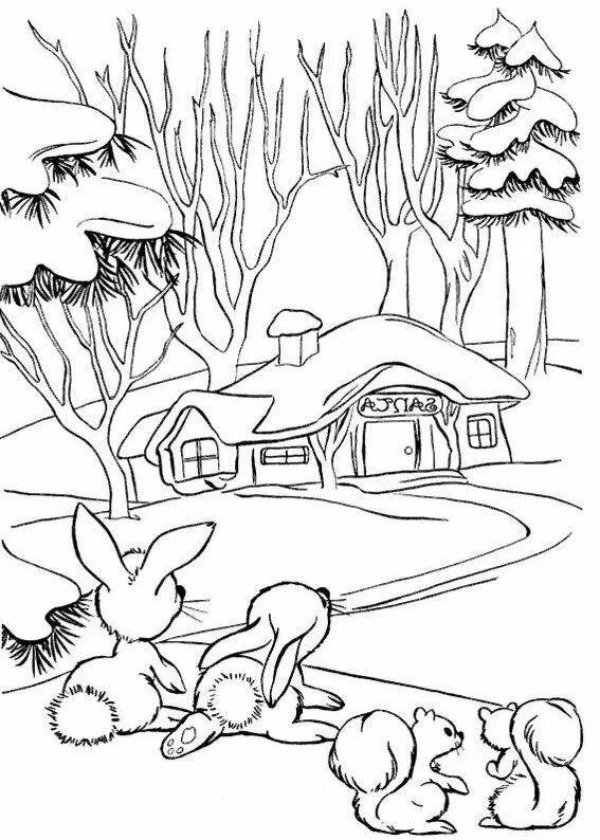 Зима для детей карандашом