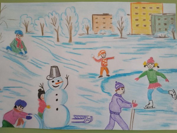 Зима для детей карандашом