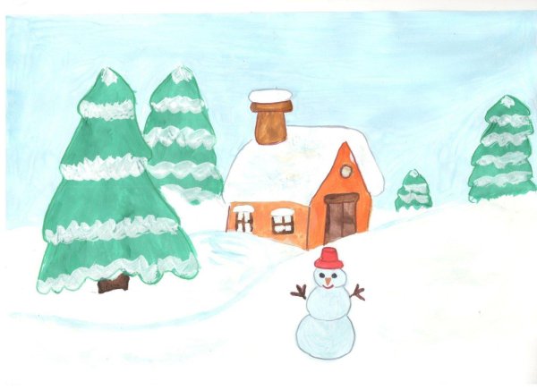 Зима для детей карандашом