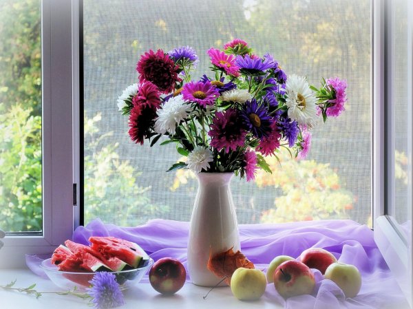 Окно с цветами