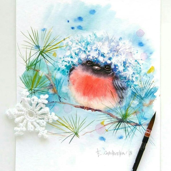 Акварель зима