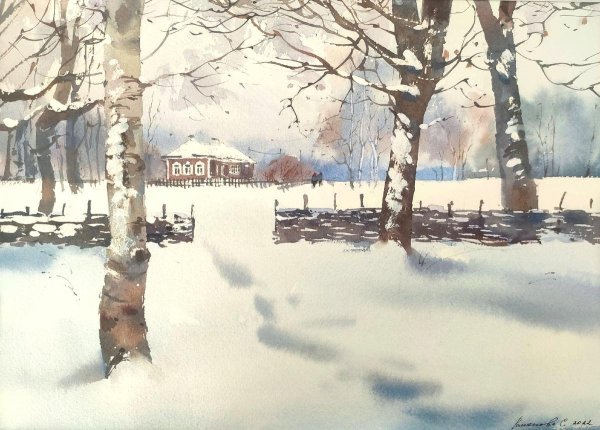 Акварель зима