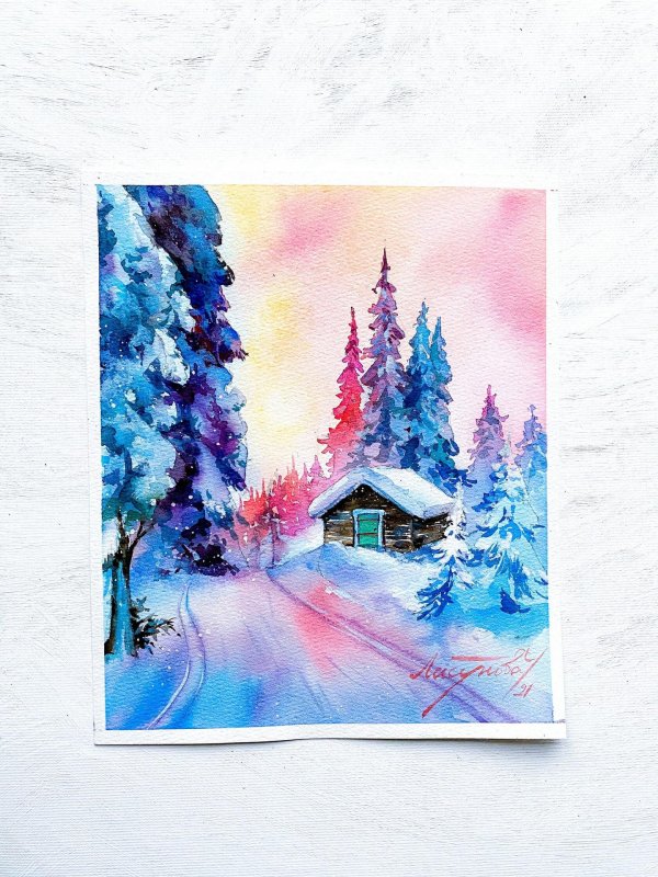 Акварель зима