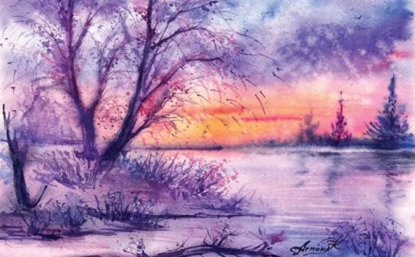 Акварель зима