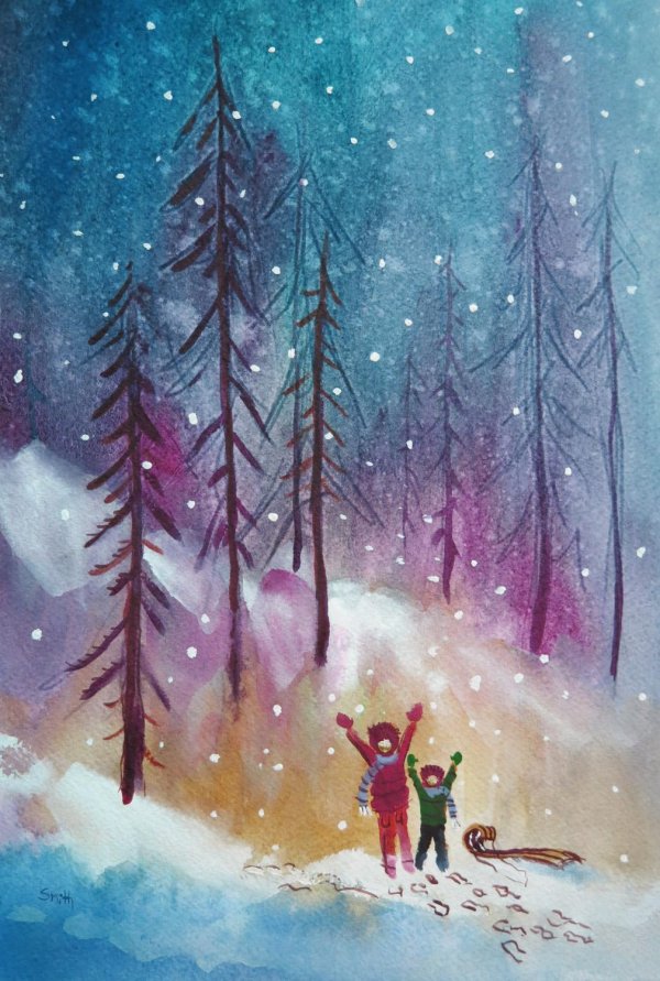 Акварель зима