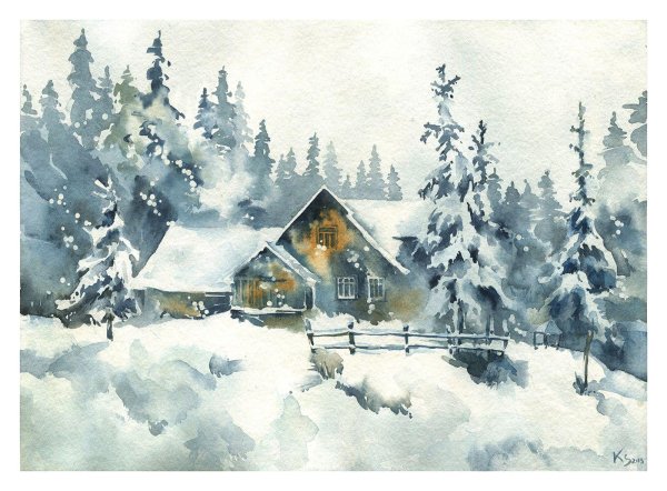 Акварель зима