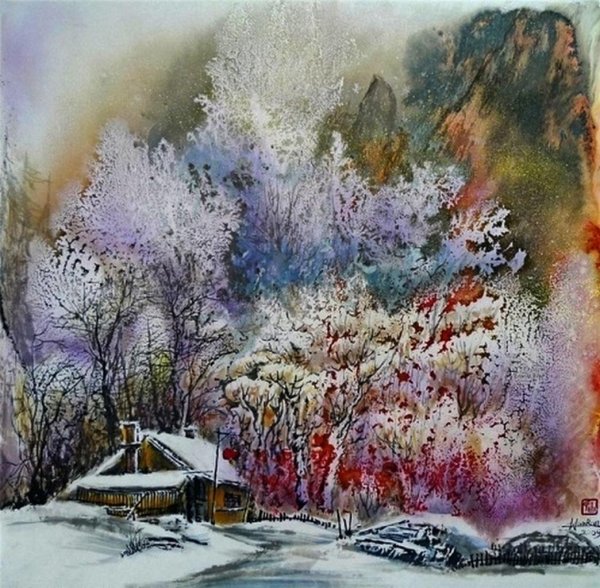 Акварель зима