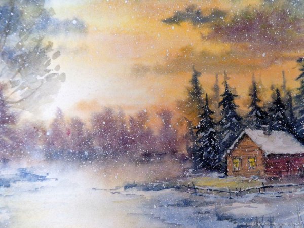 Акварель зима