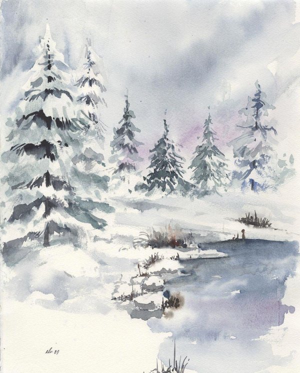 Акварель зима