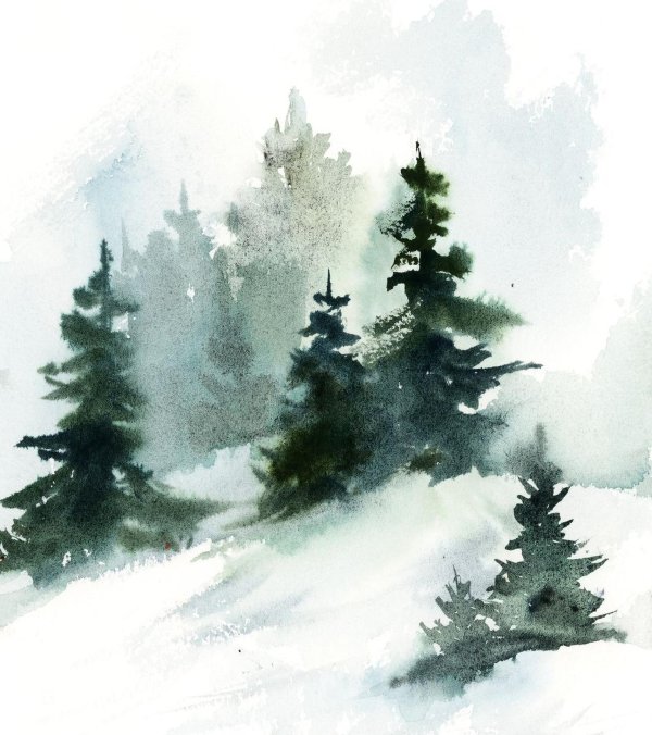 Акварель зима