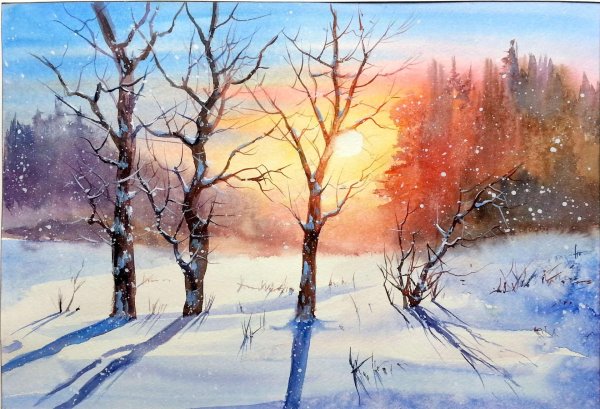 Акварель зима