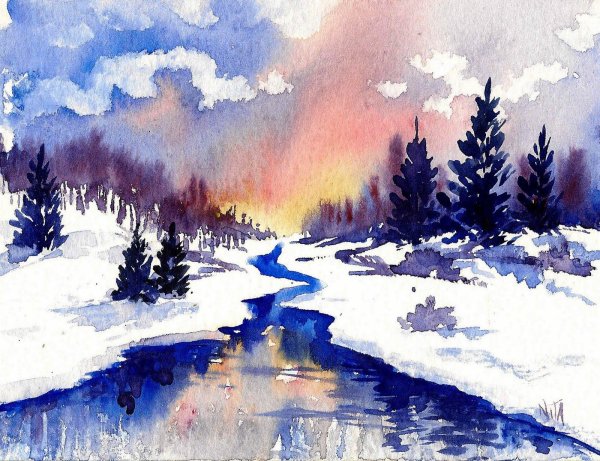Акварель зима