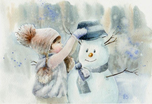 Акварель зима