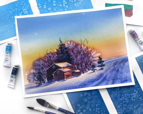 Акварель зима