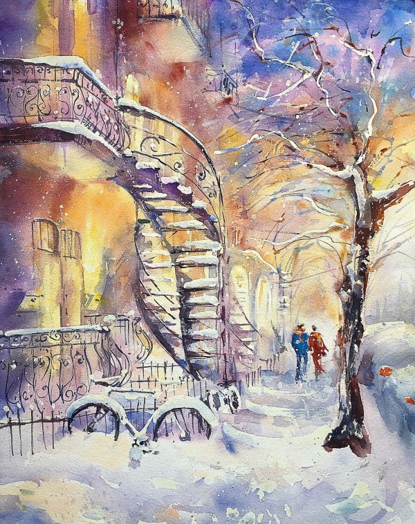 Акварель зима