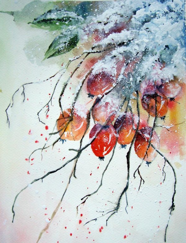 Акварель зима