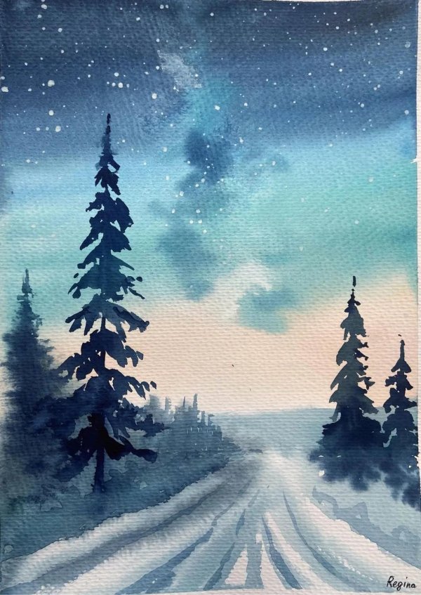 Акварель зима
