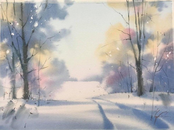 Акварель зима